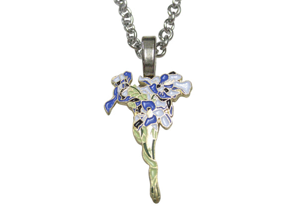 Violet and White Toned Iris Flower Pendant Necklace