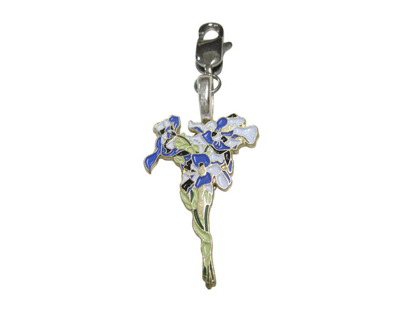 Violet and White Toned Iris Flower Pendant Zipper Pull Charm