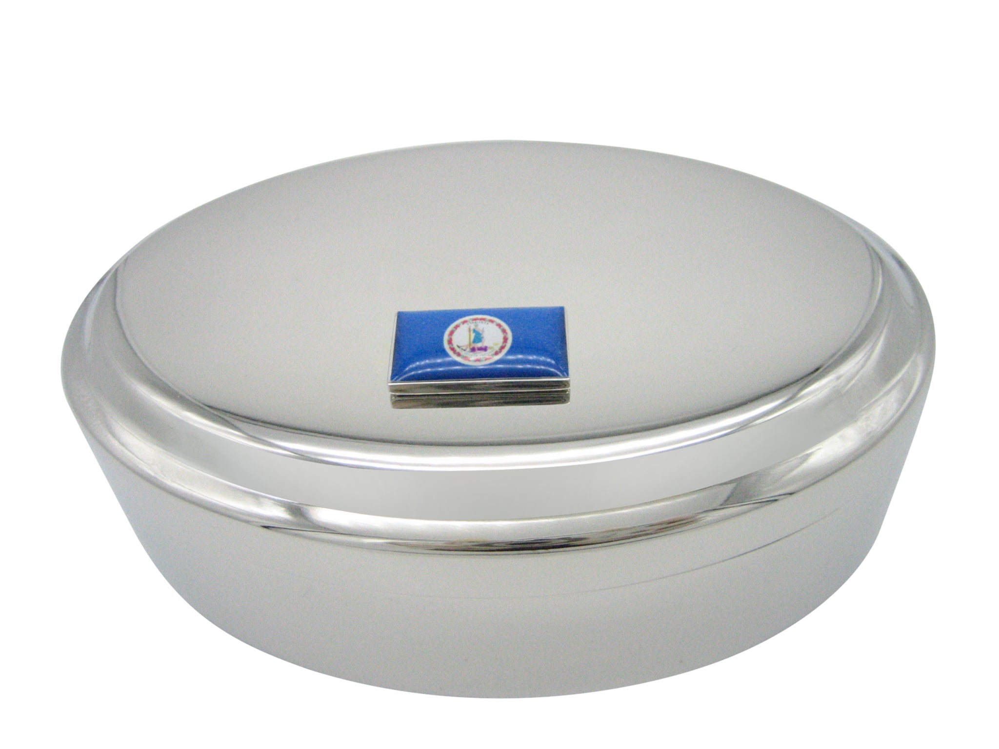 Virginia State Flag Pendant Oval Trinket Jewelry Box