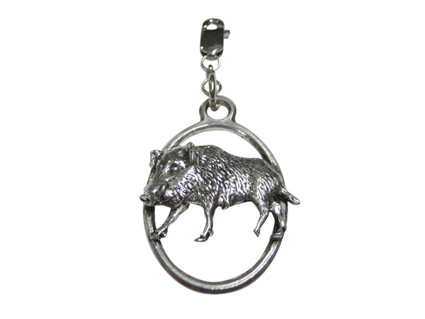 Walking Boar Hog Razorback Pig Large Oval Pendant Zipper Pull Charm