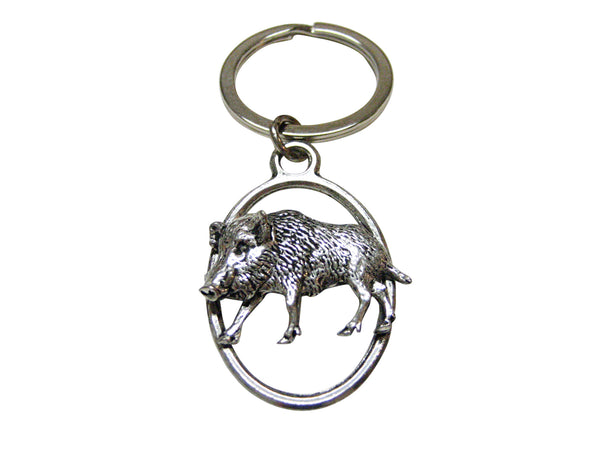 Walking Boar Oval Key Chain