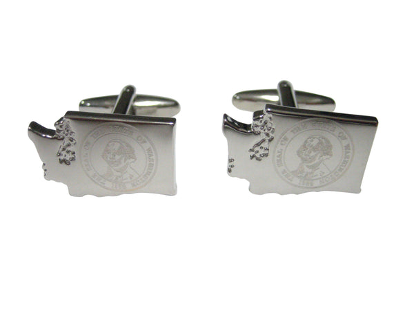 Washington State Map Shape and Flag Design Cufflinks