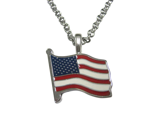 Waving USA American Flag Pendant Necklace