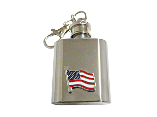 Waving USA American Flag 1 Oz. Stainless Steel Key Chain Flask