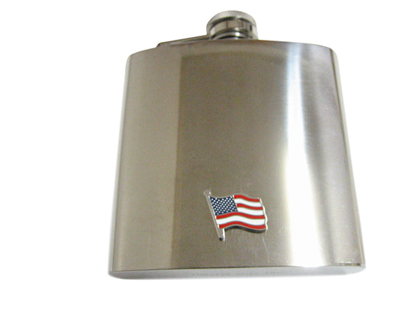 Waving USA American Flag 6 Oz. Stainless Steel Flask