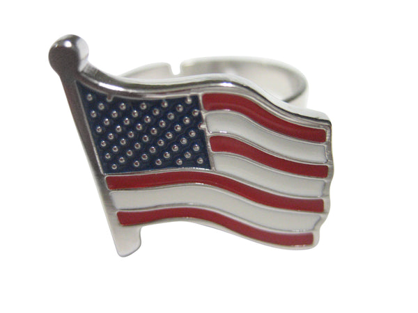 Waving USA American Flag Adjustable Size Fashion Ring
