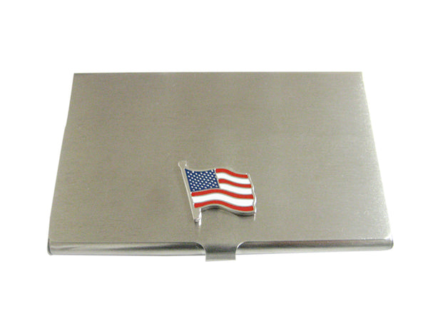 Waving USA American Flag Business Card Holder