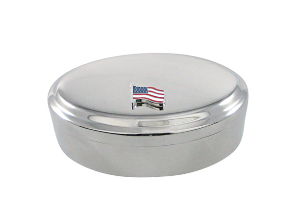 Waving USA American Flag Pendant Oval Trinket Jewelry Box