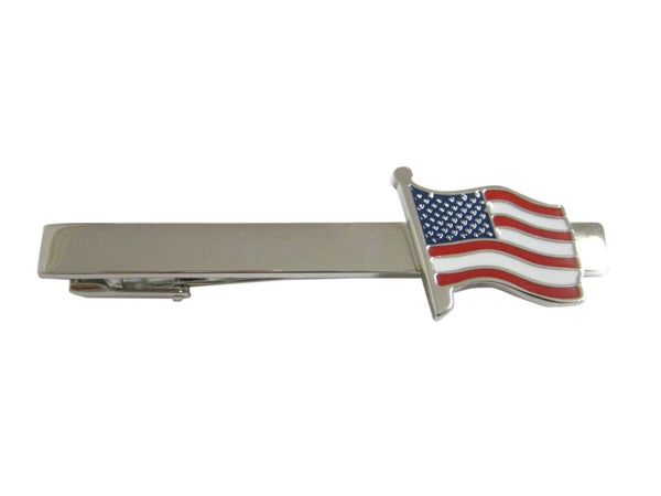 Waving USA American Flag Square Tie Clip