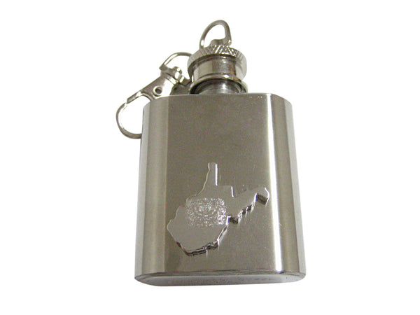 West Virginia State Map Shape and Flag Design 1 Oz. Stainless Steel Key Chain Flask