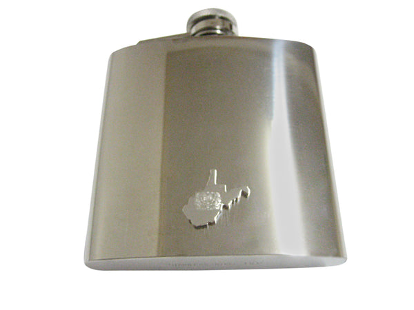 West Virginia State Map Shape and Flag Design 6oz Flask