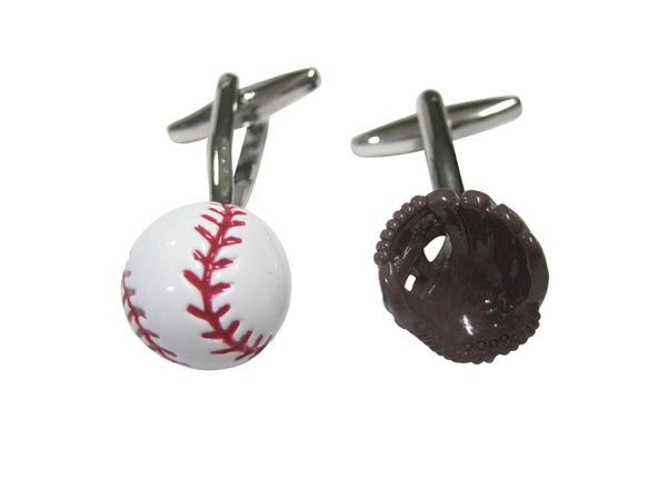 White Baseball and Brown Toned Baseball Glove Cufflinks
