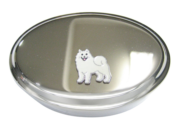 White Toned American Eskimo Eskies Dog Or Samoyed Sammy Dog Oval Trinket Jewelry Box