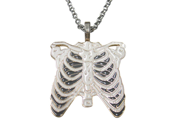 White Toned Anatomical Rib Cage Pendant Necklace