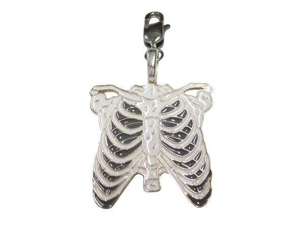 White Toned Anatomical Rib Cage Pendant Zipper Pull Charm