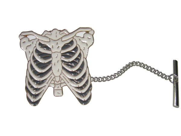 White Toned Anatomical Rib Cage Tie Tack