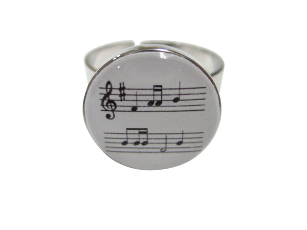 White Toned Circular Music Sheet Adjustable Size Fashion Ring