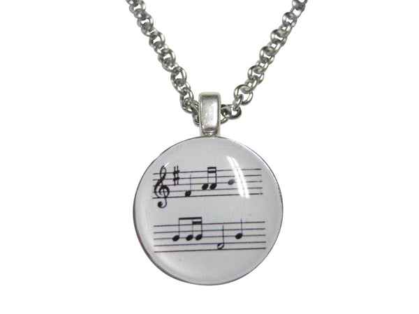 White Toned Circular Music Sheet Pendant Necklace