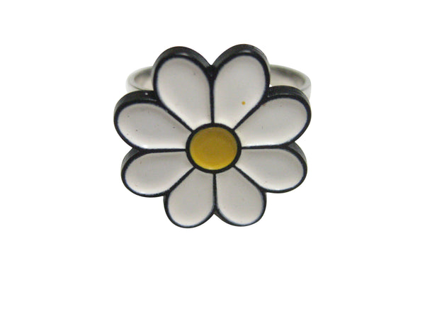 White Toned Daisy Flower Adjustable Size Fashion Ring