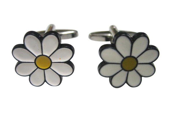 White Toned Daisy Flower Cufflinks