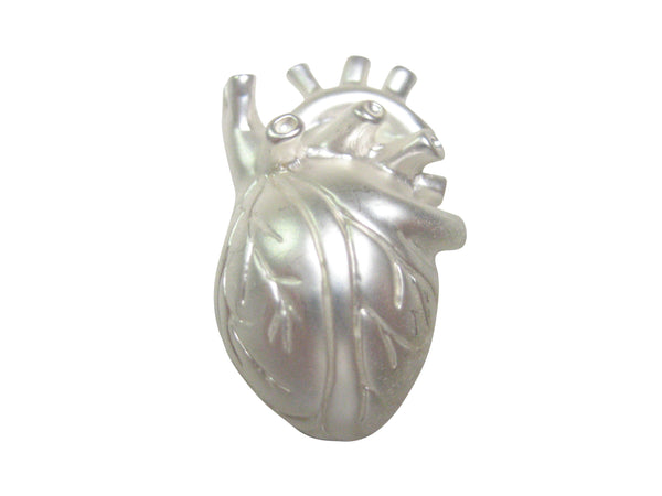 White Toned Large Anatomical Heart Magnet