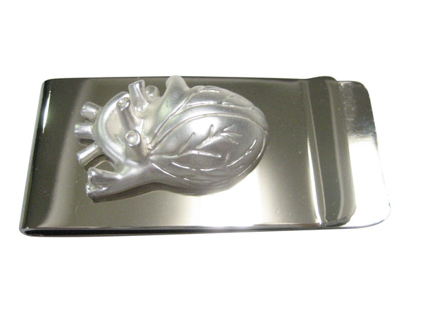 White Toned Large Anatomical Heart Money Clip