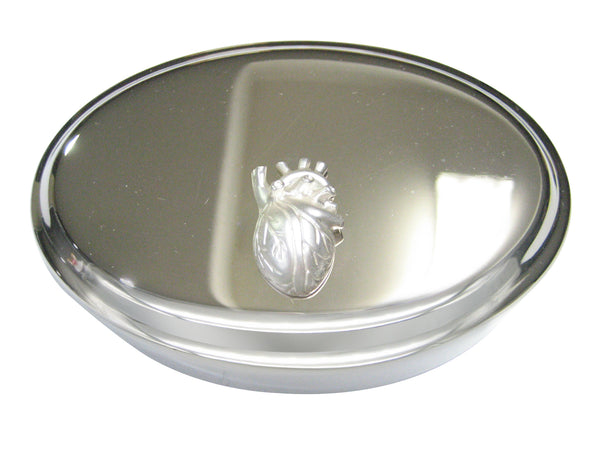 White Toned Large Anatomical Heart Oval Trinket Jewelry Box