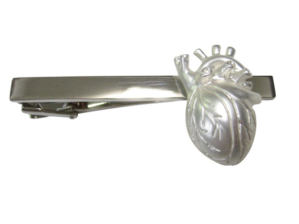 White Toned Large Anatomical Heart Tie Clip