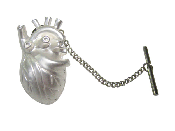 White Toned Large Anatomical Heart Tie Tack