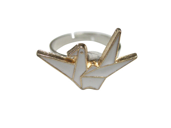 White Toned Origami Crane Bird Adjustable Size Fashion Ring