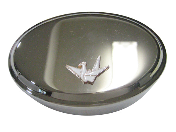 White Toned Origami Crane Bird Oval Trinket Jewelry Box