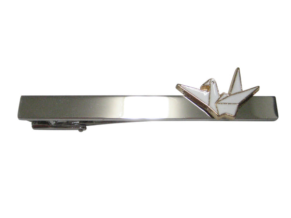 White Toned Origami Crane Bird Tie Clip