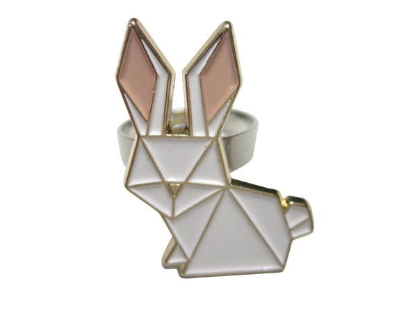 White Toned Origami Rabbit Hare Adjustable Size Fashion Ring