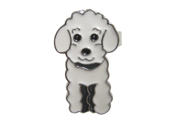 White Toned Poodle Dog Adjustable Size Fashion Ring