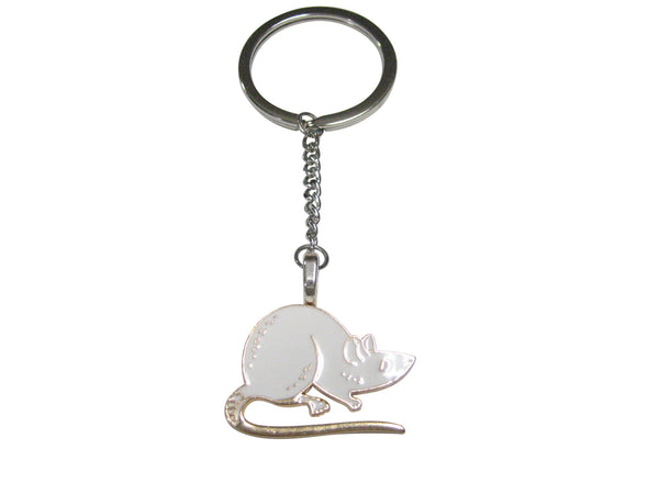 White Toned Rat Pendant Keychain