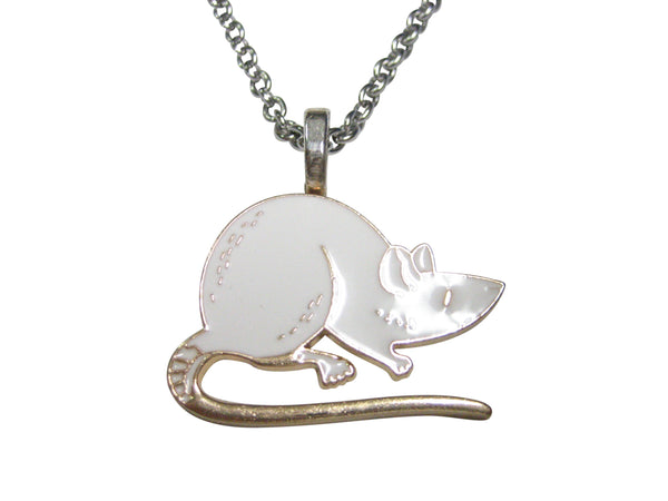 White Toned Rat Pendant Necklace