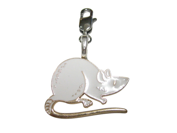 White Toned Rat Pendant Zipper Pull Charm