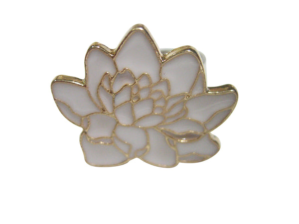 White Toned Sacred Lotus Water Lily Flower Adjustable Size Fashion Ring