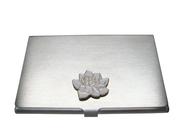 White Toned Sacred Lotus Water Lily Flower Business Card Holder