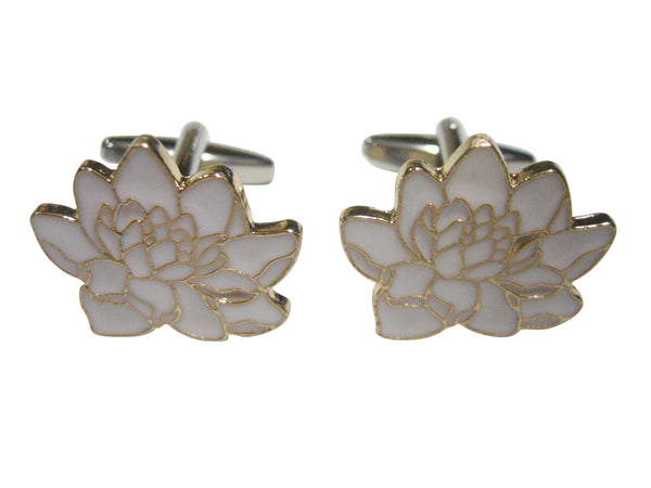 White Toned Sacred Lotus Water Lily Flower Cufflinks