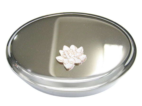 White Toned Sacred Lotus Water Lily Flower Oval Trinket Jewelry Box