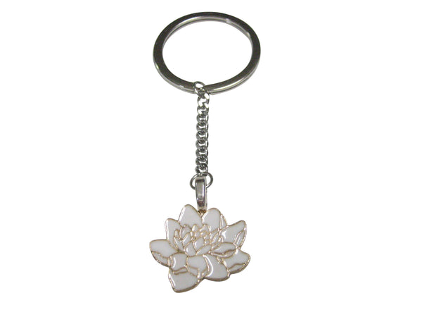 White Toned Sacred Lotus Water Lily Flower Pendant Keychain