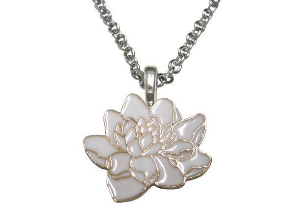 White Toned Sacred Lotus Water Lily Flower Pendant Necklace