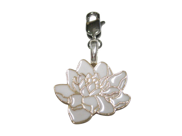 White Toned Sacred Lotus Water Lily Flower Pendant Zipper Pull Charm