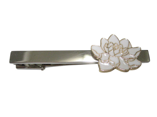 White Toned Sacred Lotus Water Lily Flower Tie Clip