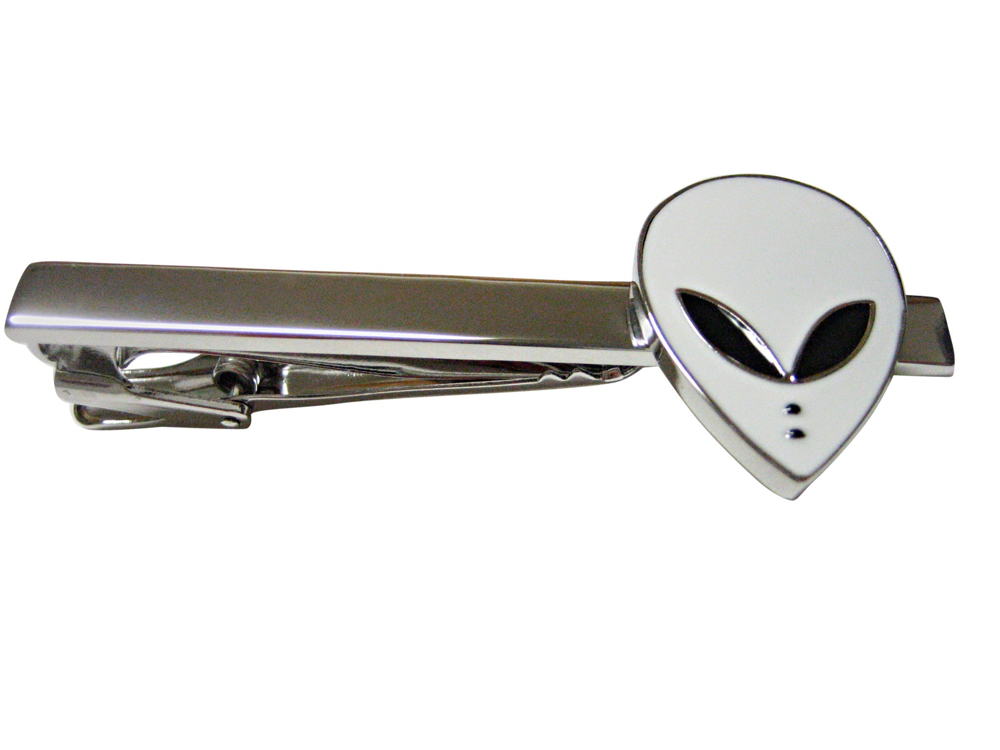 White Alien Head Square Tie Clip