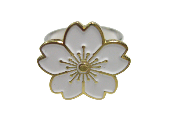 White Cherry Blossom Flower Adjustable Size Fashion Ring