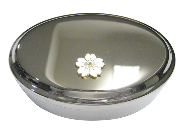 White Cherry Blossom Flower Oval Trinket Jewelry Box