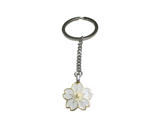 White Cherry Blossom Flower Pendant Keychain