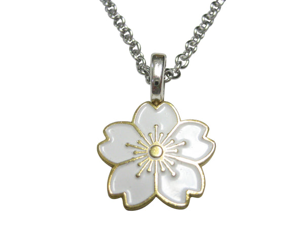 White Cherry Blossom Flower Pendant Necklace